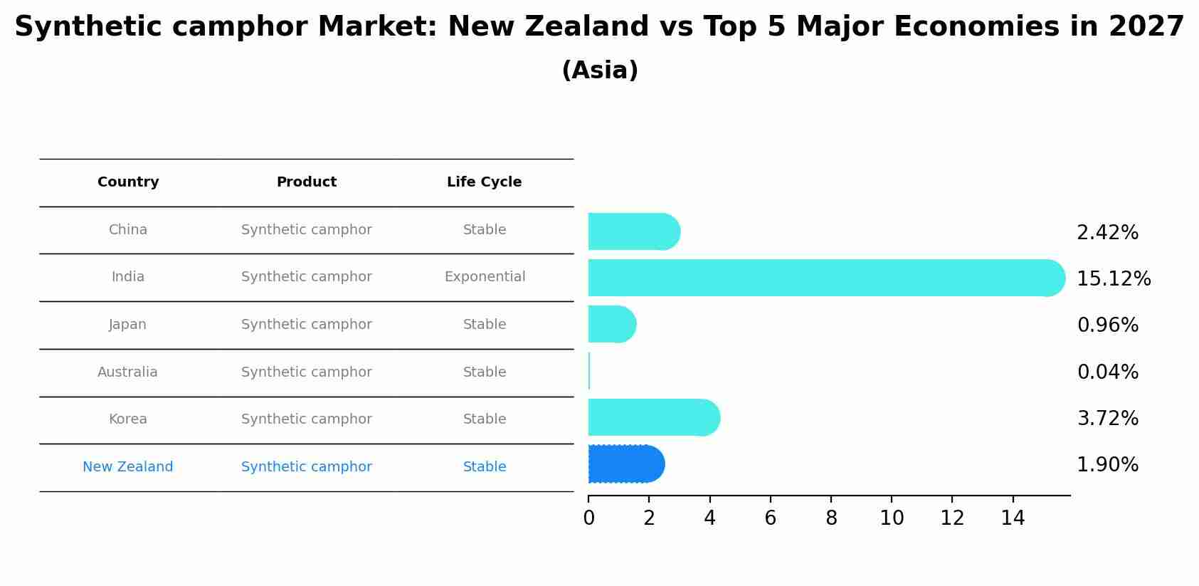 Synthetic camphor Market: New Zealand vs Top 5 Major Economies in 2027 (Asia)